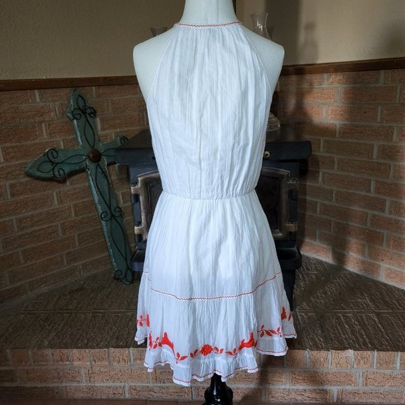 Joie Clemency Flounce Halter Dress White with Red Embroidery - Picture 2 of 5